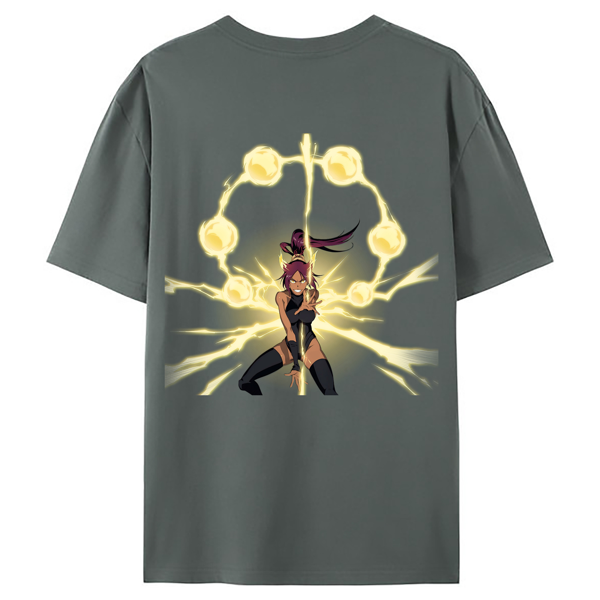 （画像用） ブリーチ 四楓院 夜一（しほういん よるいち） BLEACH Shihouin Yoruichi 綿100％ メンズ半袖Tシャツ（バックプリント） 通気性